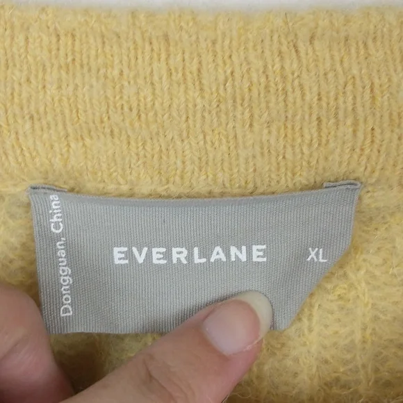 Everlane Alpaca Cropped Crewneck Sweater Womens XL Yellow Knit Semi Sheer Wool - Picture 6 of 8